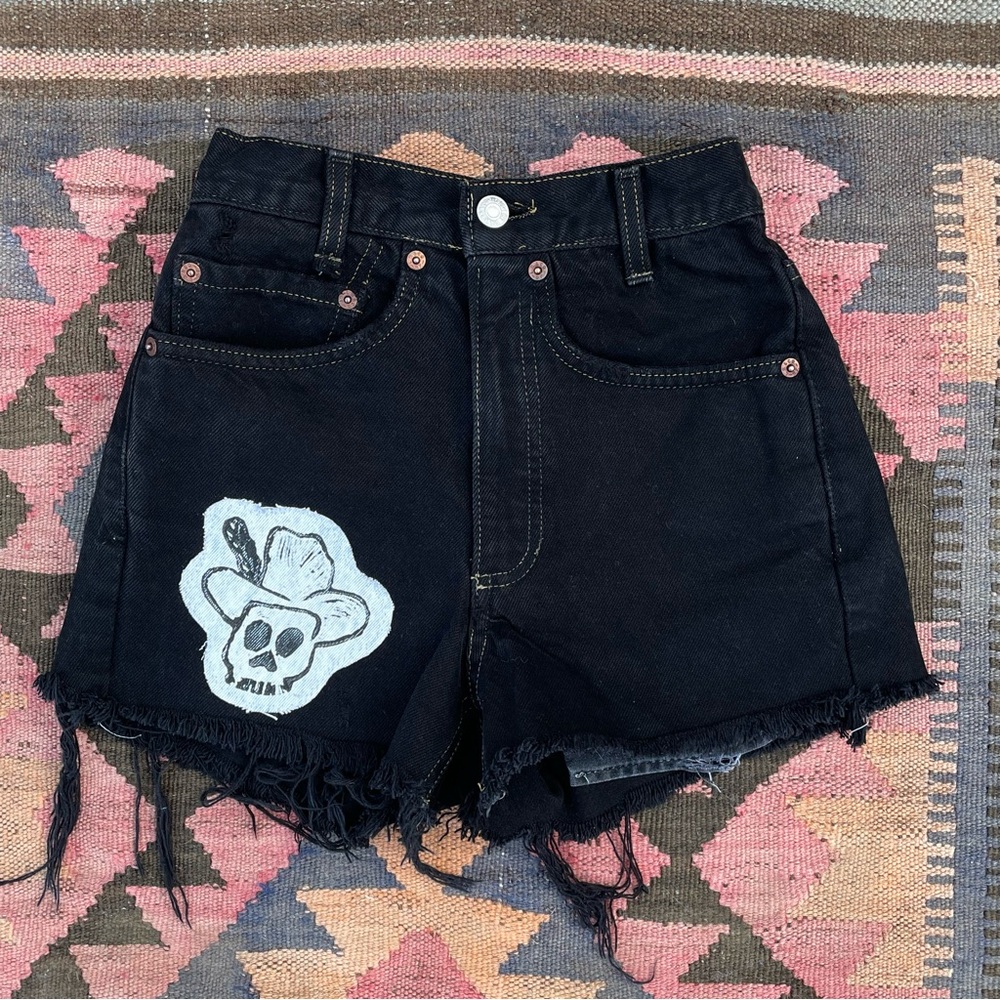 High waisted cut off Levi patchwork jean cut off shorts